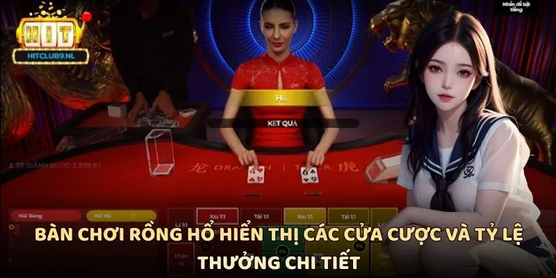 Rồng Hổ Hitclub - Đánh Bài Tốc Độ Cao Tỷ Lệ Thưởng Hấp Dẫn 2 Bàn chơi Rồng Hổ hiển thị các cửa cược và tỷ lệ thưởng chi tiết